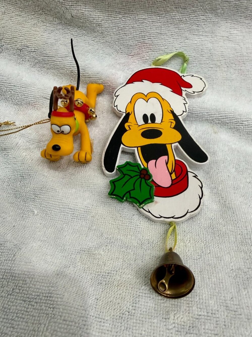 Set of 2 Disney Pluto Christmas Ornaments - Grolier Reindeer & Kurt Adler Santa